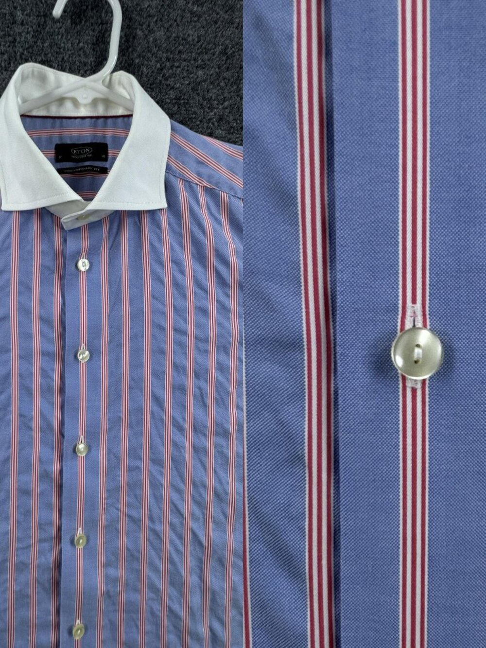 Eton 17 Contemporary Contrast Collar Blue Red Striped Mens Shirt Elegant Adult